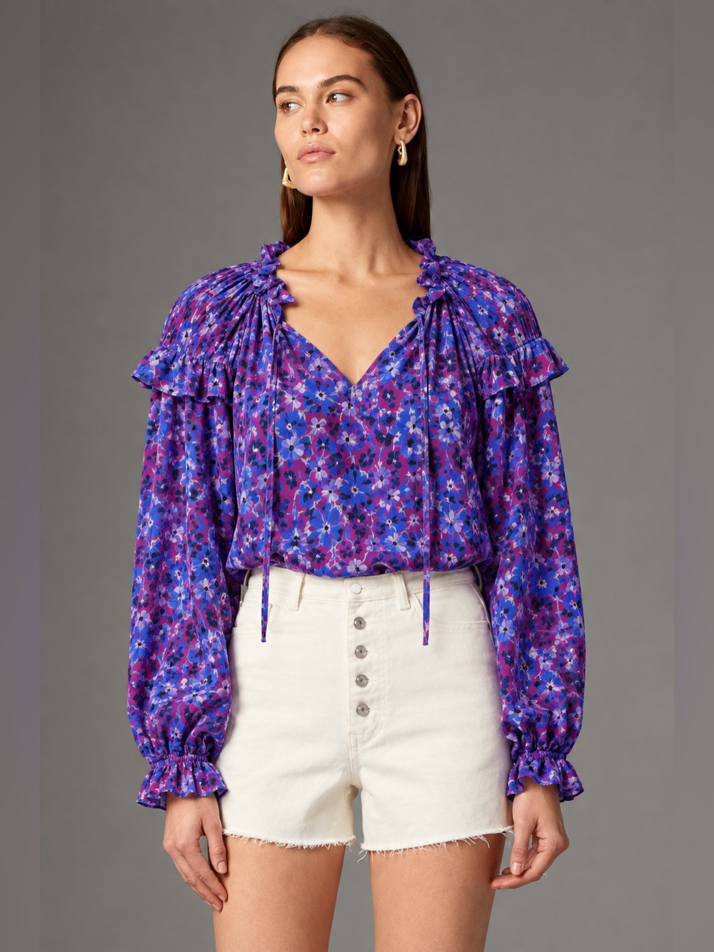 Gilner Farrar Cleo Purple Sponge Floral Blouse, size S